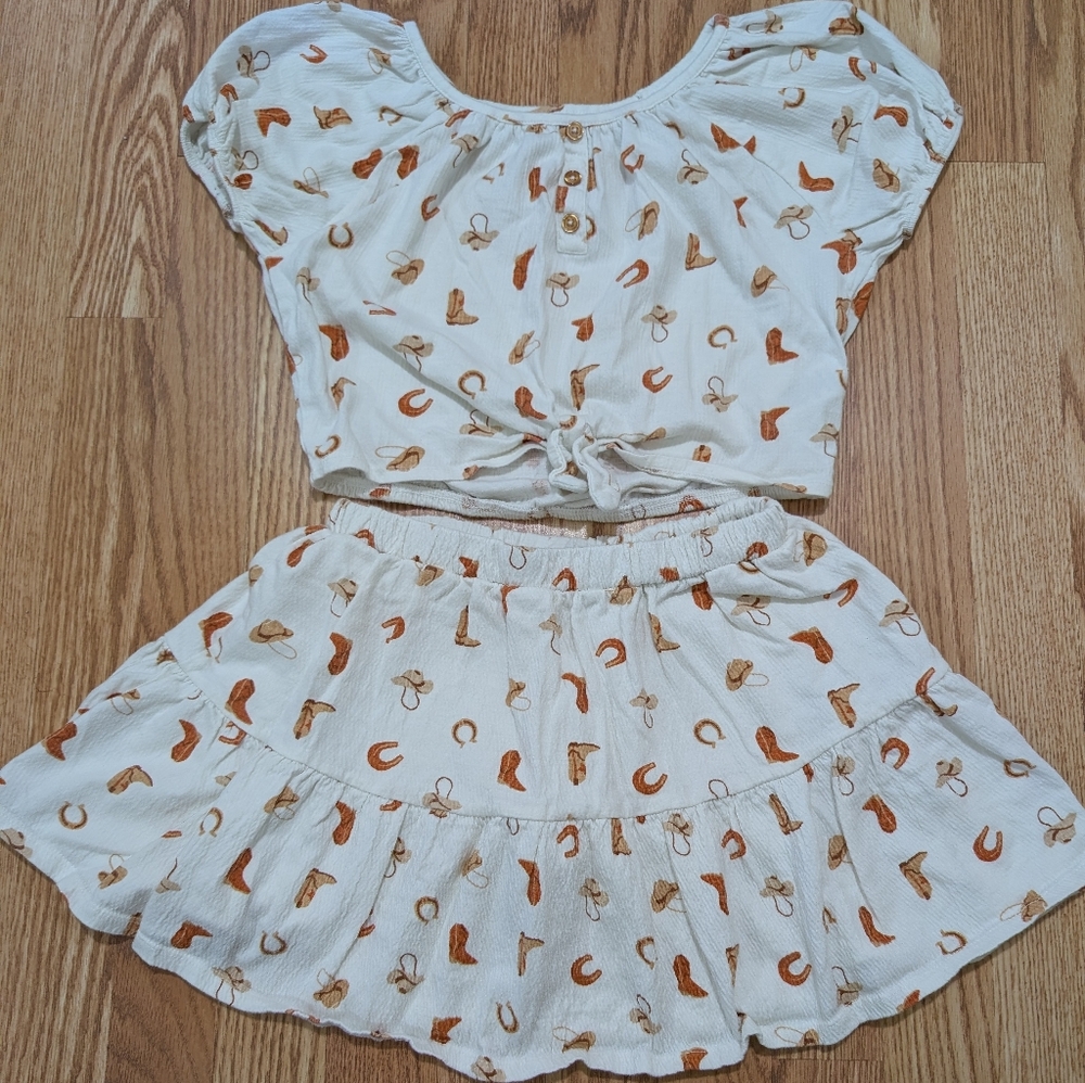 Cynthia Rowley Girls Western Cowgirl Print Crop Top & Skirt Set